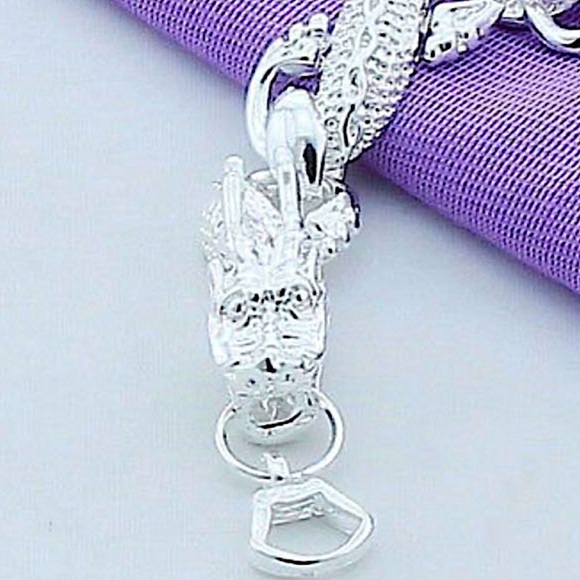Sterling Silver Dragon Chain Link Bracelet Matching Ring Set - Picture 10 of 14